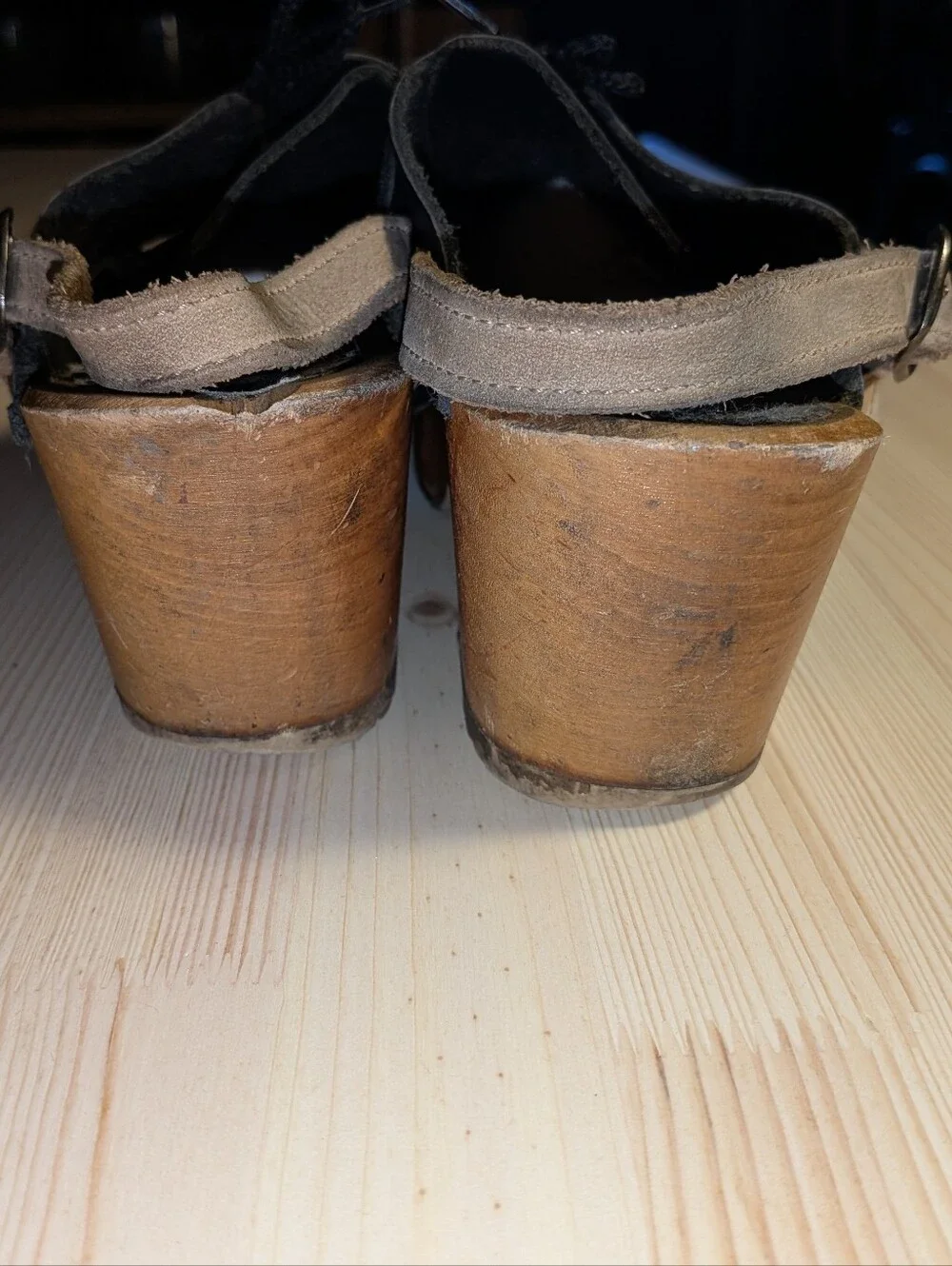 Vtg Sven Swedish Clogs Black Leather Wooden Lace Slingback Clogs Shoes 38 7.5